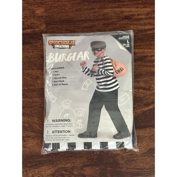Spooktacular Creations Kids Thief Costume, Burglar Shirt Pants size large - Picture 1 of 3